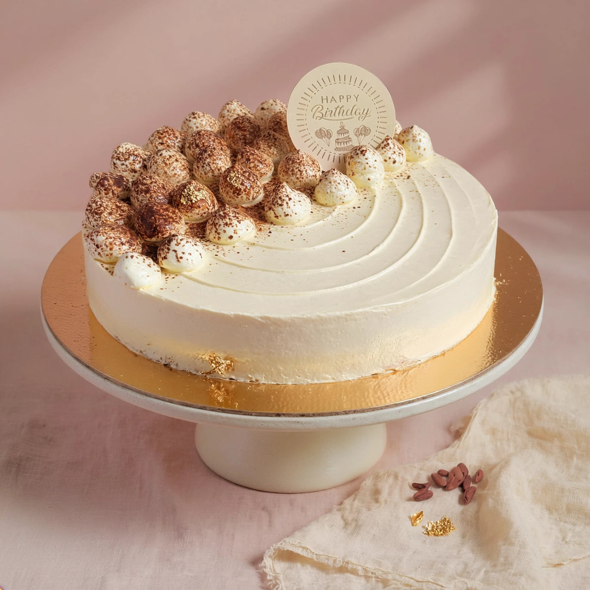 Spanish Delight Cake with coffee, caramel, chocolate cream, praline and velvety frosting, handcrafted by PuffyClouds Cakes in Kochi.