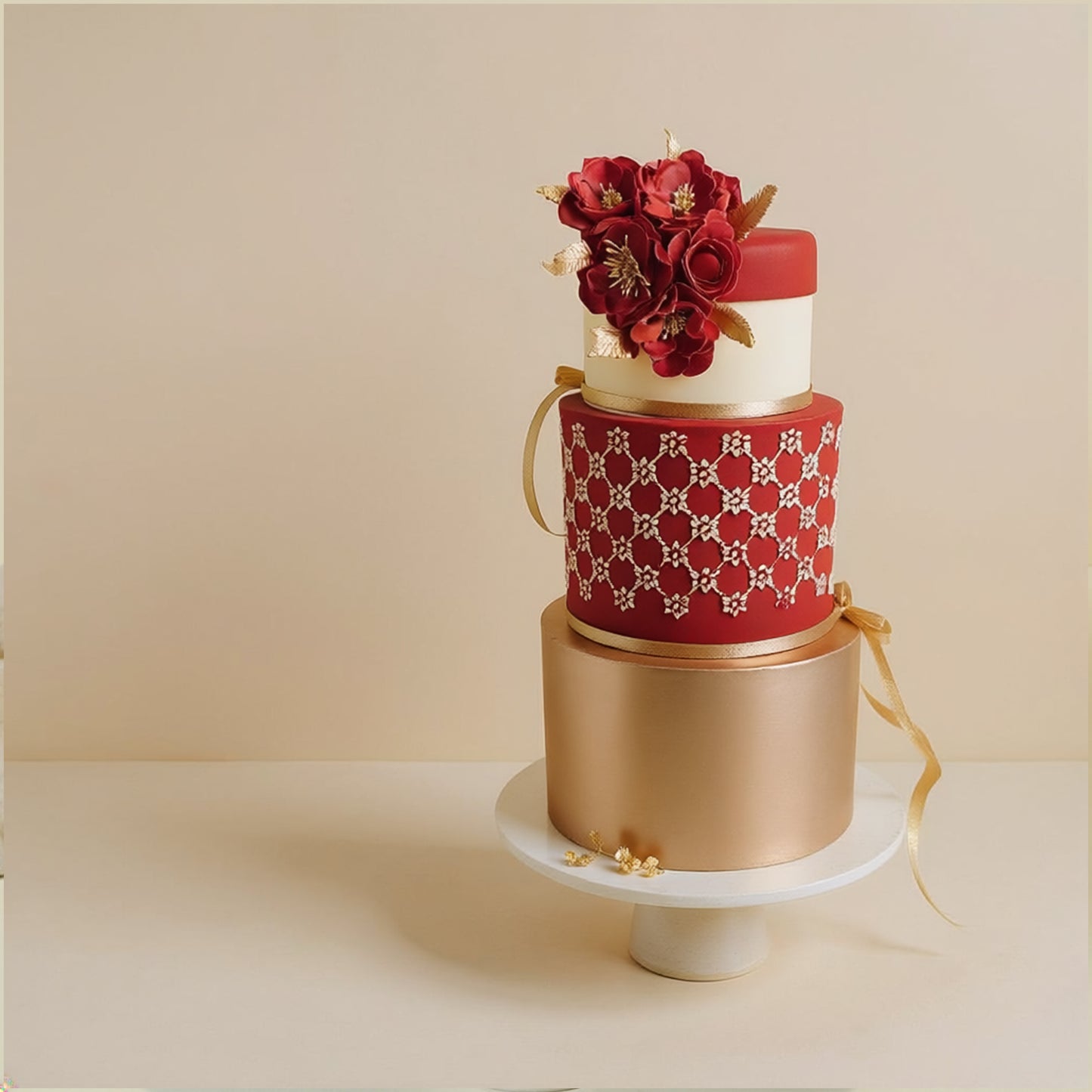 Three tier luxurious floral wedding cake